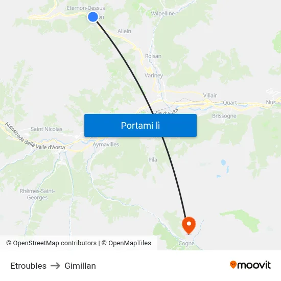 Etroubles to Gimillan map