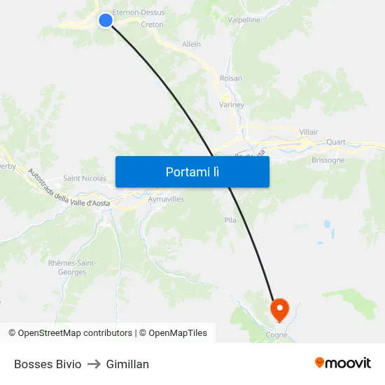 Bosses Bivio to Gimillan map