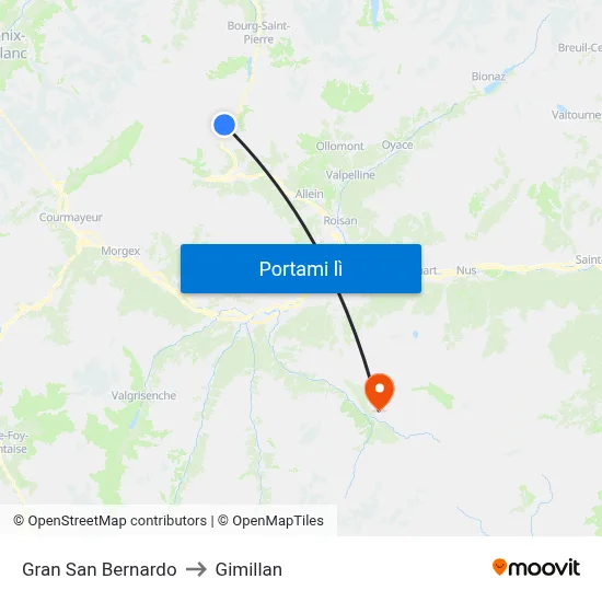 Gran San Bernardo to Gimillan map