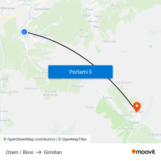 Ozein / Bivio to Gimillan map