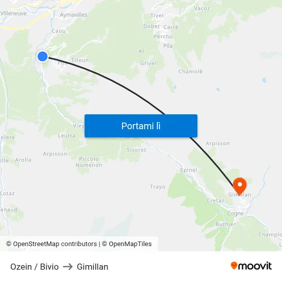 Ozein / Bivio to Gimillan map