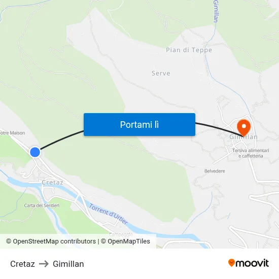 Cretaz to Gimillan map