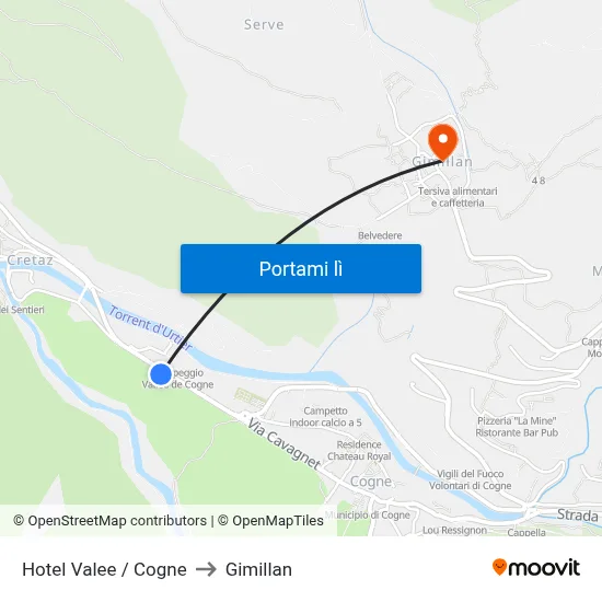 Hotel Valee / Cogne to Gimillan map