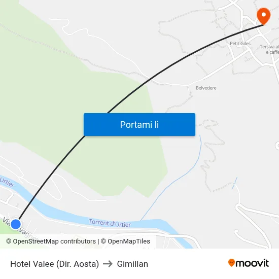 Hotel Valee (Dir. Aosta) to Gimillan map