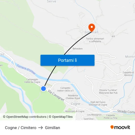 Cogne / Cimitero to Gimillan map
