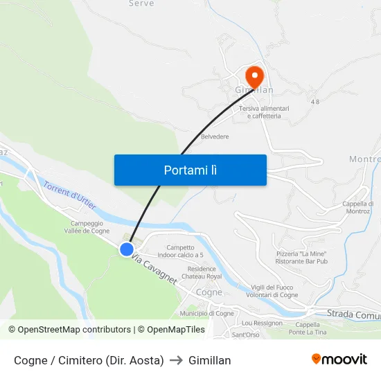 Cogne / Cimitero (Dir. Aosta) to Gimillan map