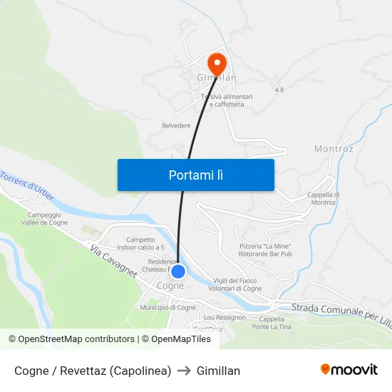 Cogne / Revettaz (Capolinea) to Gimillan map