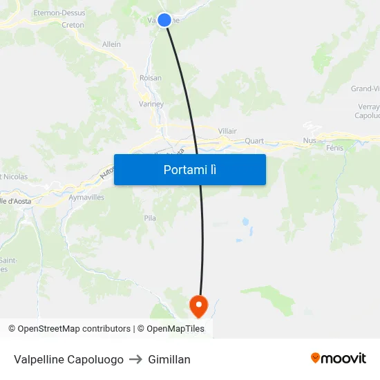Valpelline Capoluogo to Gimillan map