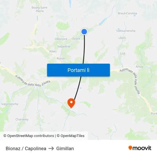 Bionaz / Capolinea to Gimillan map