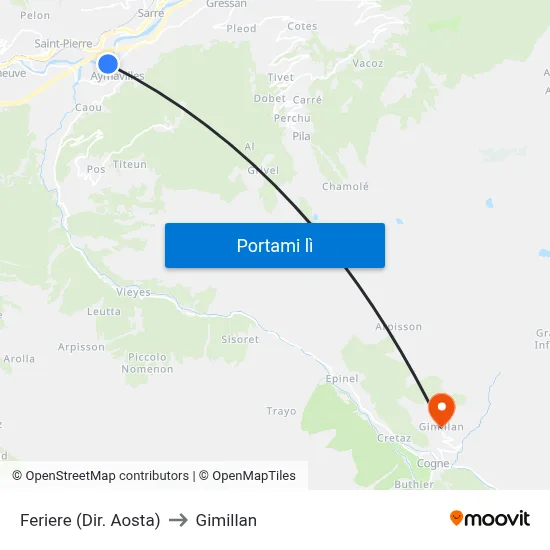 Feriere (Dir. Aosta) to Gimillan map
