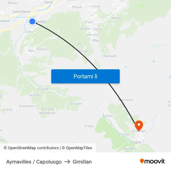 Aymavilles / Capoluogo to Gimillan map