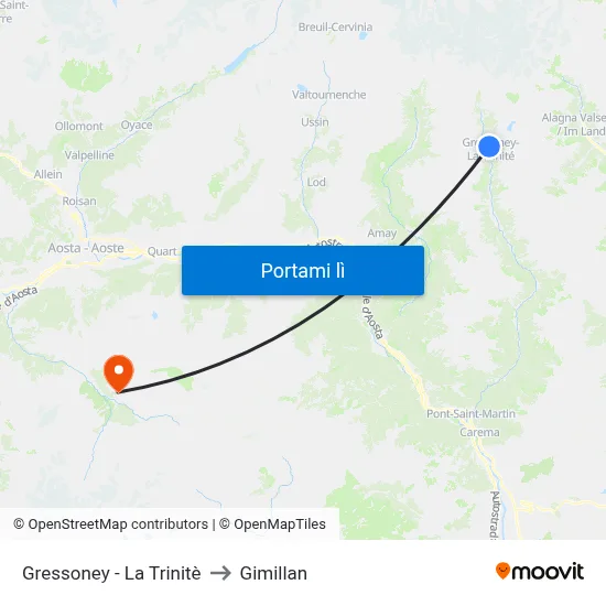 Gressoney - La Trinitè to Gimillan map