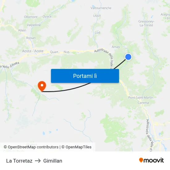 La Torretaz to Gimillan map