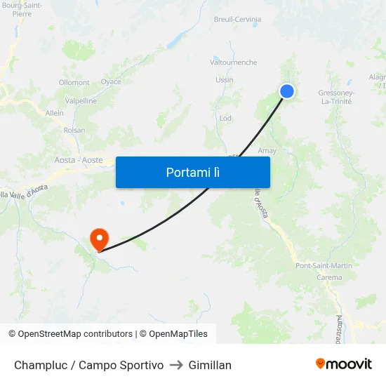 Champluc / Campo Sportivo to Gimillan map