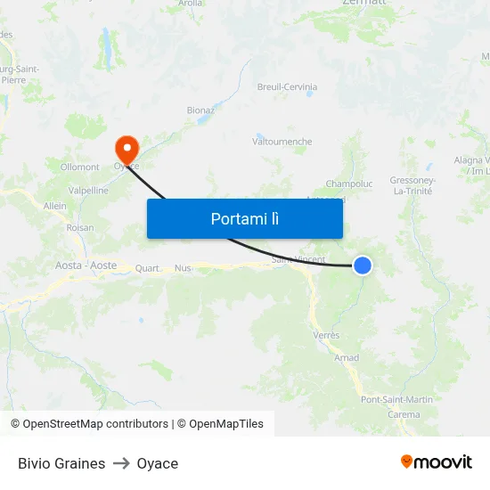 Bivio Graines to Oyace map