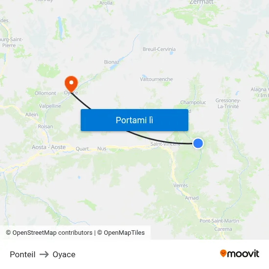 Ponteil to Oyace map