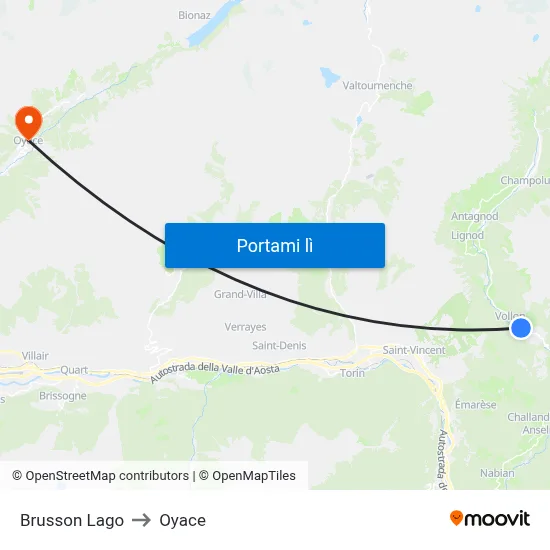 Brusson Lago to Oyace map