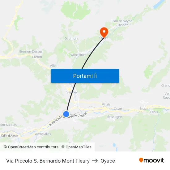 Via Piccolo S. Bernardo Mont Fleury to Oyace map