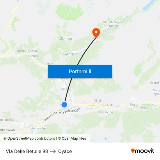 Via Delle Betulle 98 to Oyace map