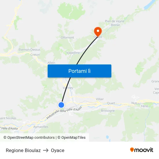 Regione Bioulaz to Oyace map