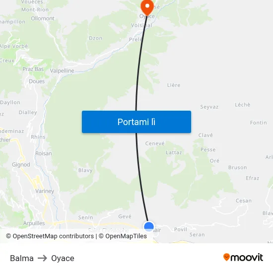 Balma to Oyace map