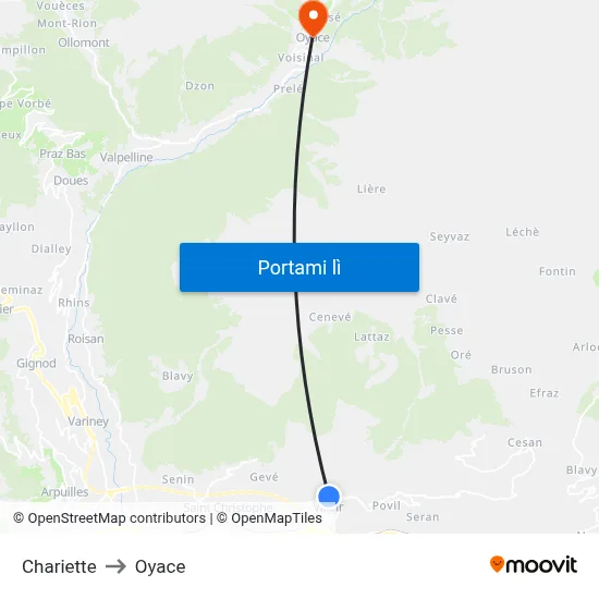 Chariette to Oyace map