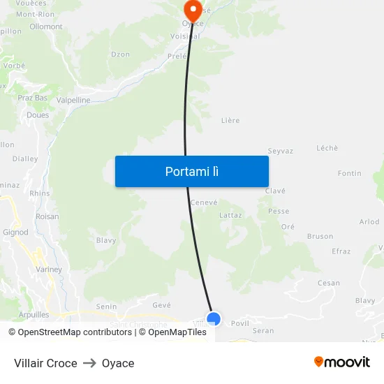 Villair Croce to Oyace map