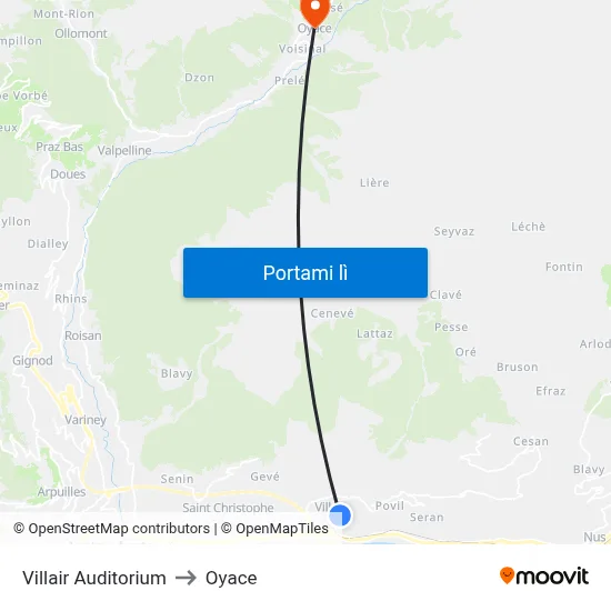 Villair Auditorium to Oyace map