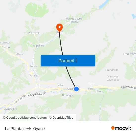 La Plantaz to Oyace map