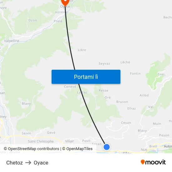 Chetoz to Oyace map
