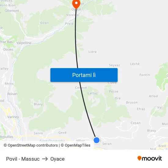 Povil - Massuc to Oyace map