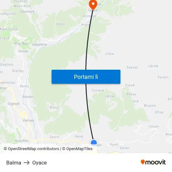 Balma to Oyace map