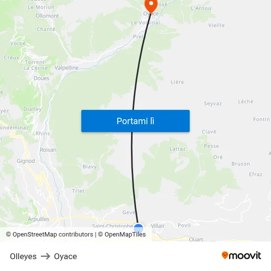 Olleyes to Oyace map