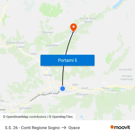 S.S. 26 - Conti Regione Sogno to Oyace map