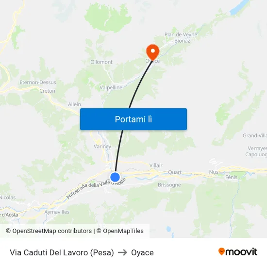 Via Caduti Del Lavoro (Pesa) to Oyace map