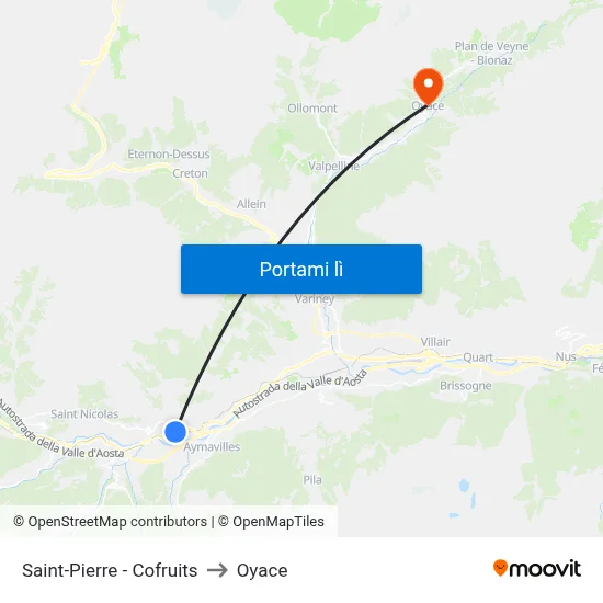 Saint-Pierre - Cofruits to Oyace map