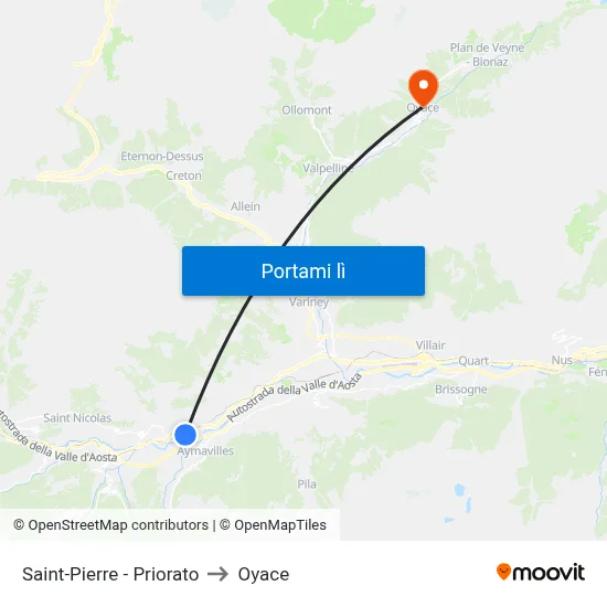 Saint-Pierre - Priorato to Oyace map