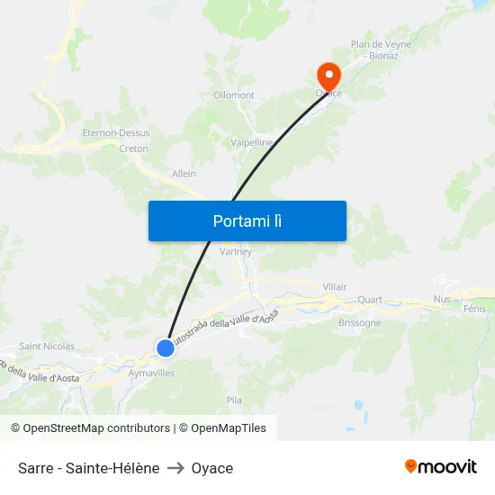 Sarre - Sainte-Hélène to Oyace map