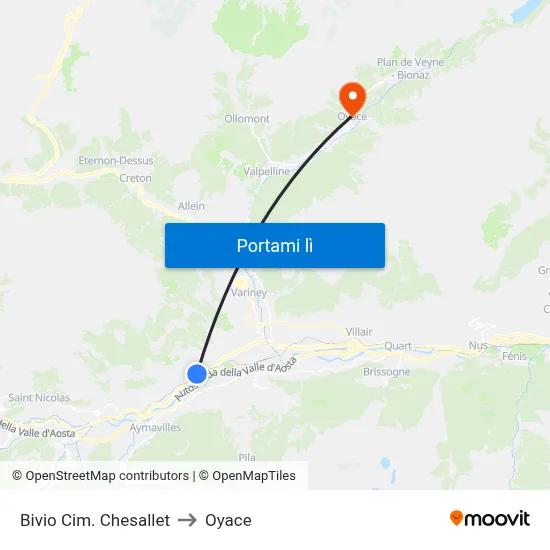 Bivio Cim. Chesallet to Oyace map