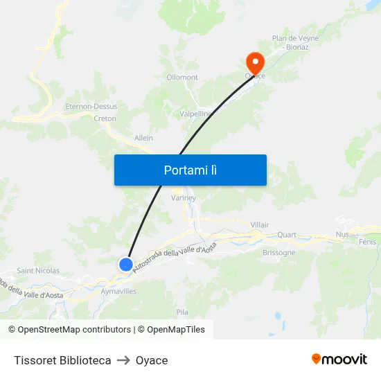 Tissoret Biblioteca to Oyace map
