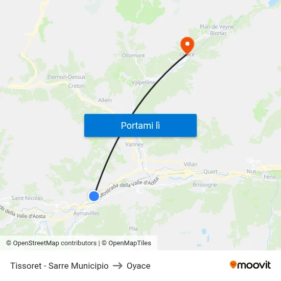 Tissoret - Sarre Municipio to Oyace map