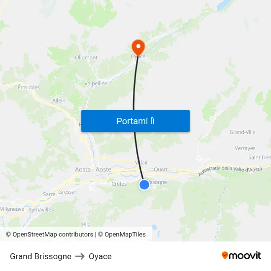 Grand Brissogne to Oyace map