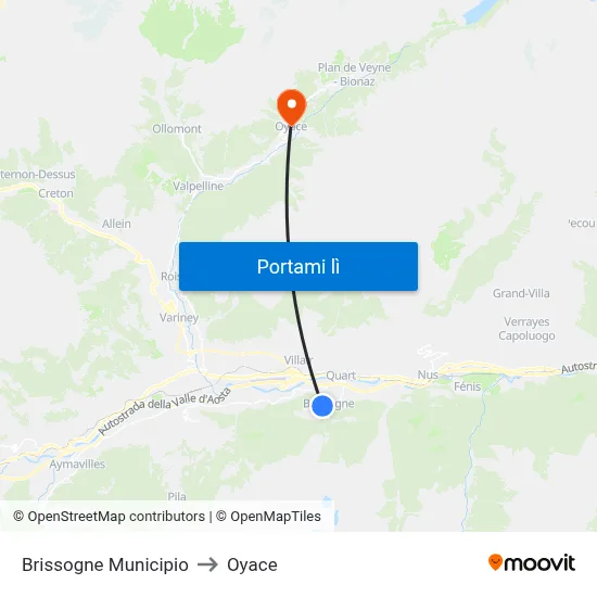 Brissogne Municipio to Oyace map