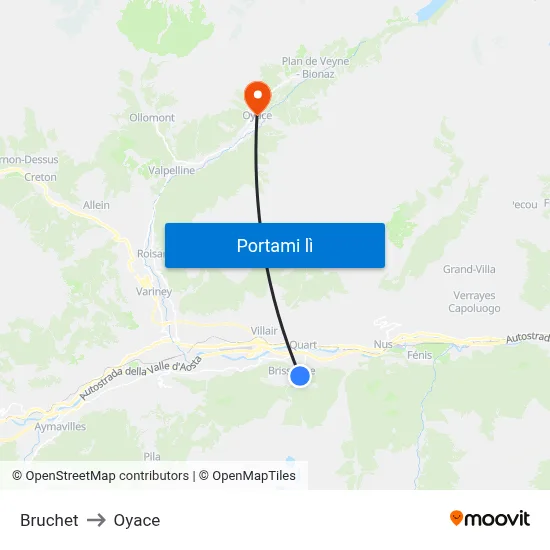 Bruchet to Oyace map