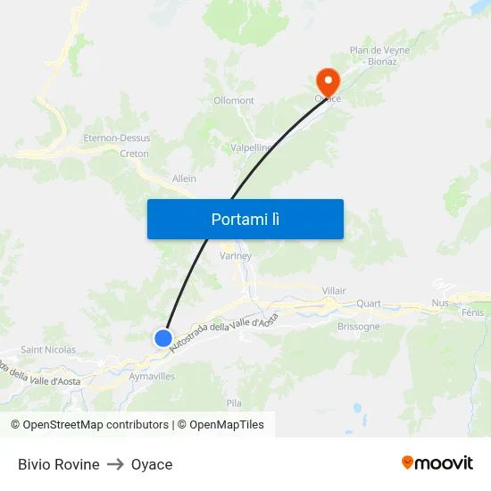 Bivio Rovine to Oyace map