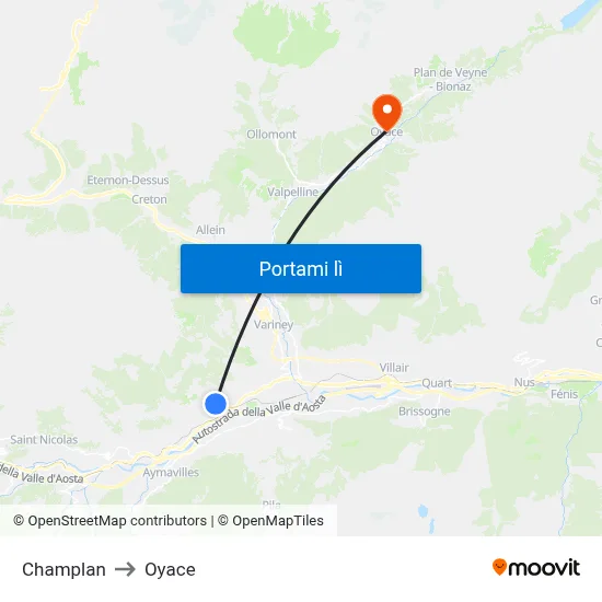 Champlan to Oyace map