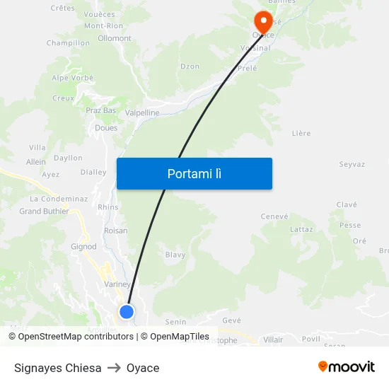 Signayes Chiesa to Oyace map
