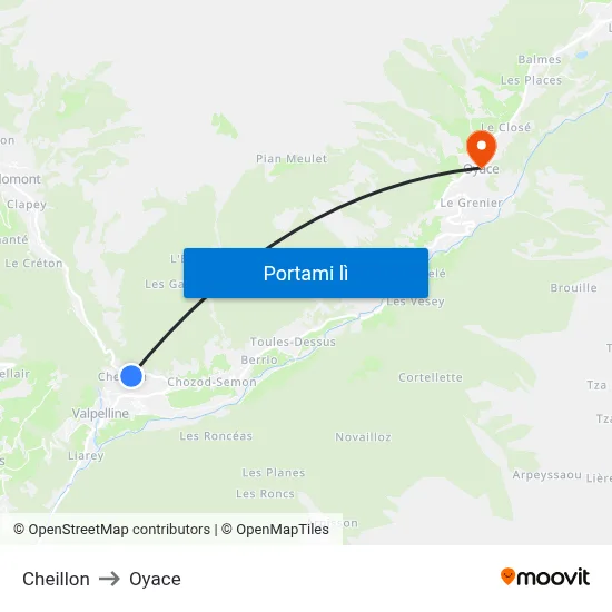 Cheillon to Oyace map