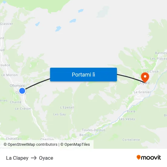 La Clapey to Oyace map