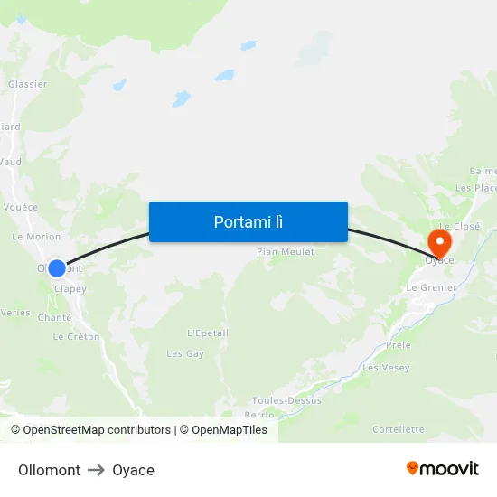 Ollomont to Oyace map